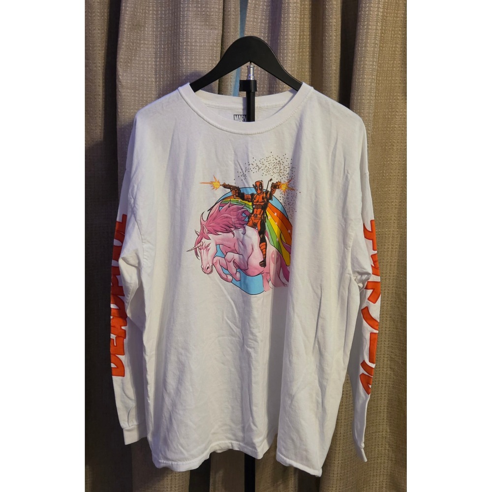 Marvel Deadpool Unicorn Graphic Long Sleeve T-Shirt Men's Size XXL White